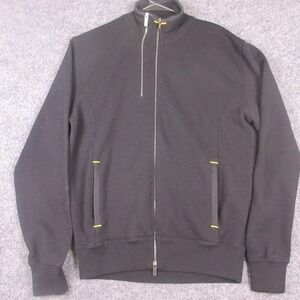 Zegna Sport Sweater Mens Medium Black Full Zip Mock Neck Knit Pockets Cardigan